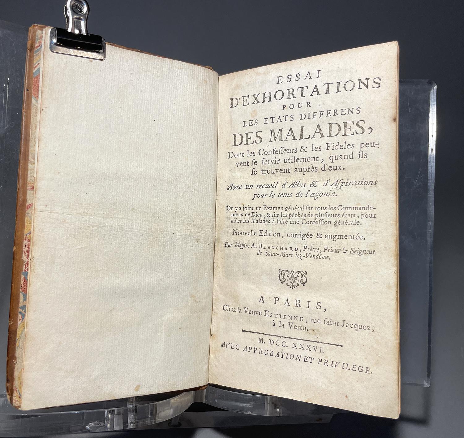 Essai d’exhortations pour les états différens des malades, dont les confesseurs 