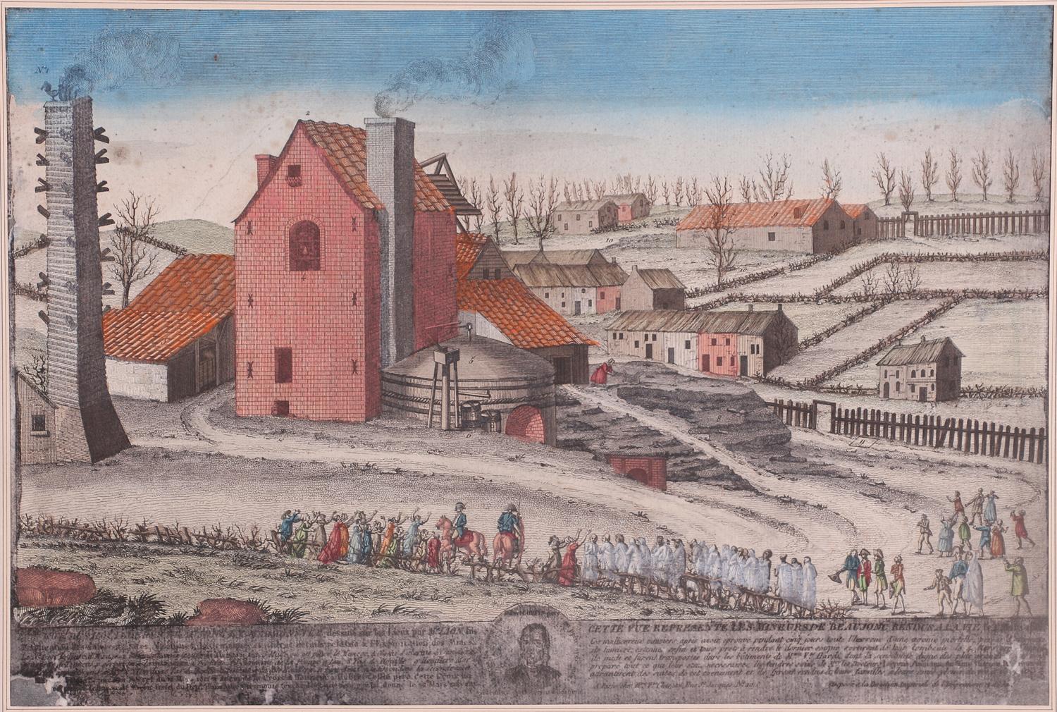 Ière et 2ème vues de la Mine Beaujonc près Liège. 1812. Ens. 2 pièces.