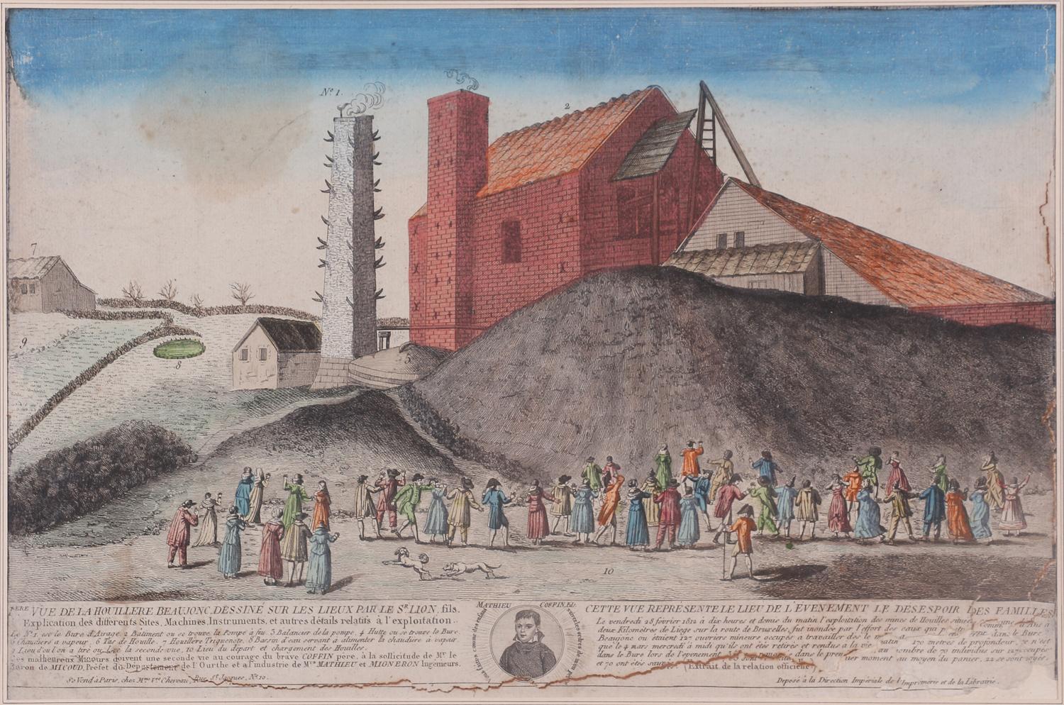 Ière et 2ème vues de la Mine Beaujonc près Liège. 1812. Ens. 2 pièces.
